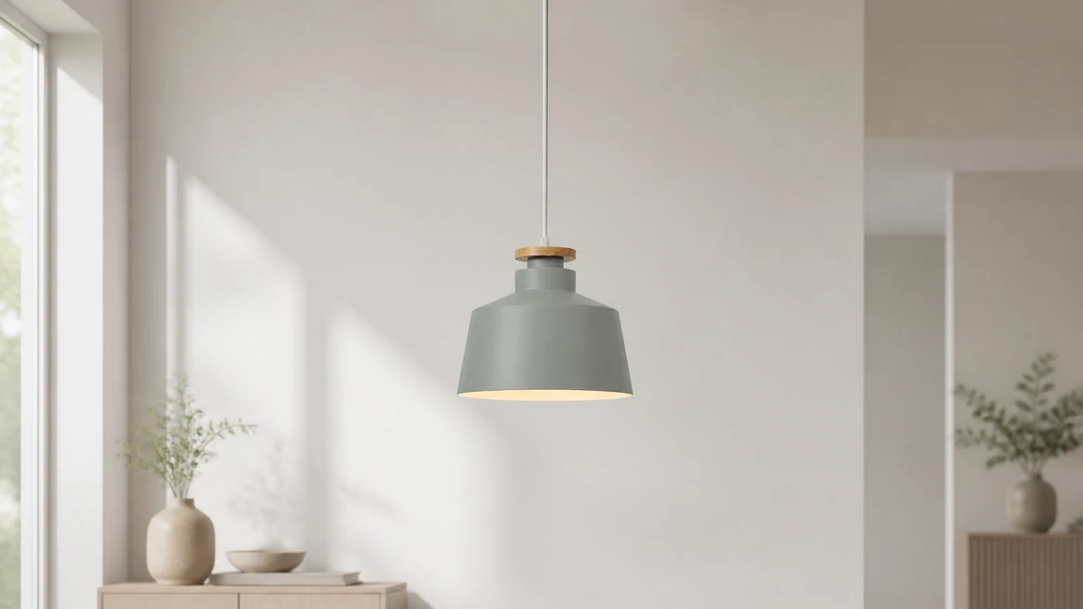 Scena di vita con lampada a sospensione angolare scandinava