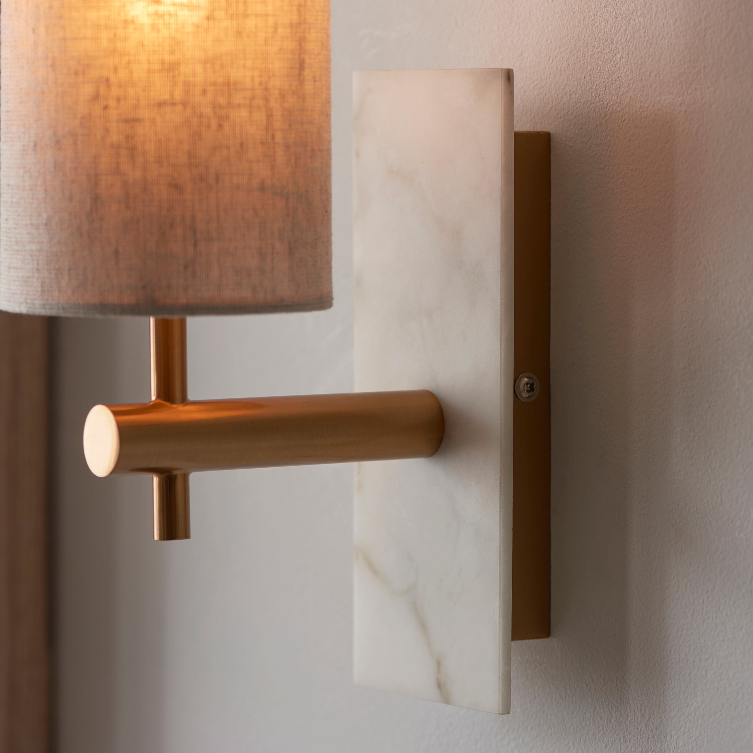 Vintage Brass Marble Wall Sconce - Natural Linen Shade T465