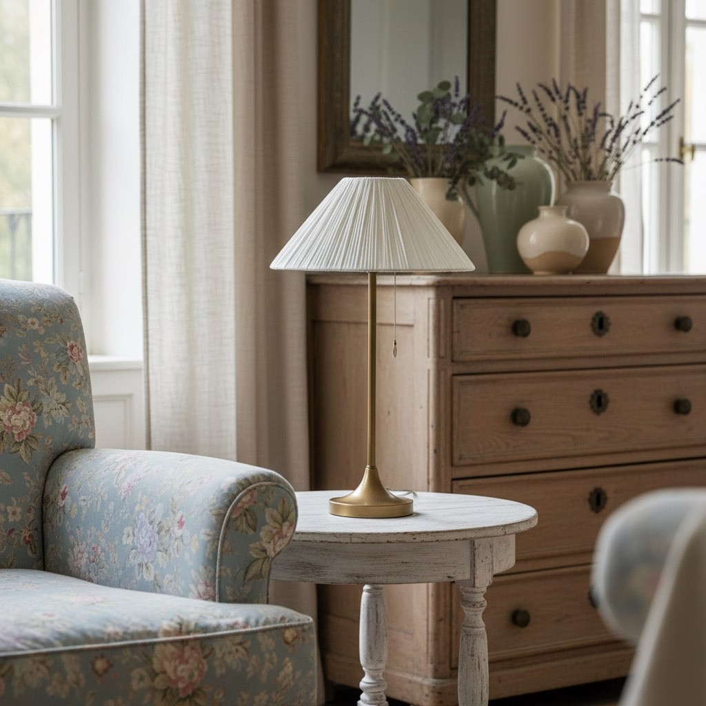 Lindi - aged brass and scalloped linen table lamp T444
