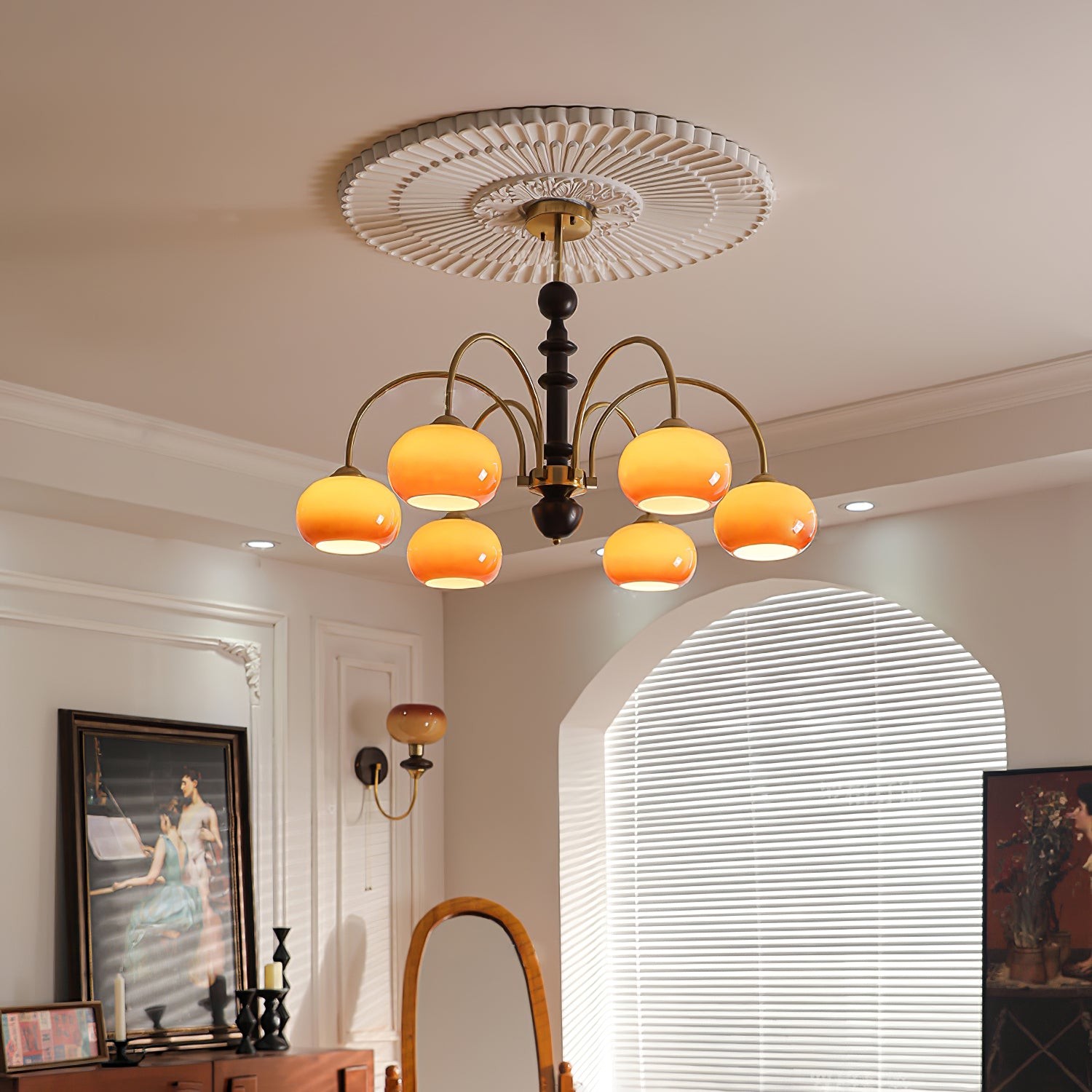 Vintage Bauhaus Persimmon Chandelier M526