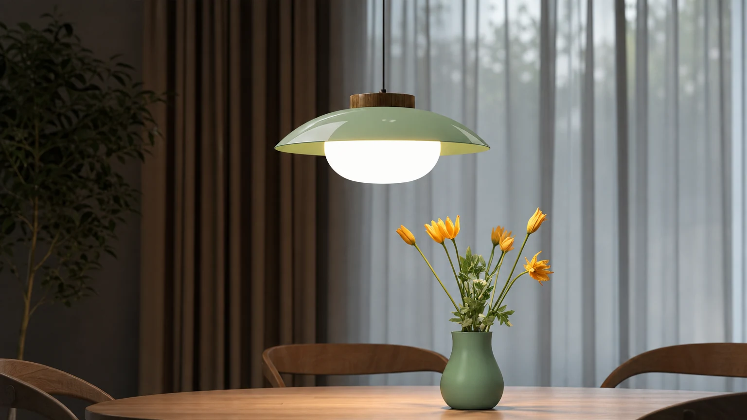 Nowoczesna szklana lampa wisząca nad stołem w jadalni