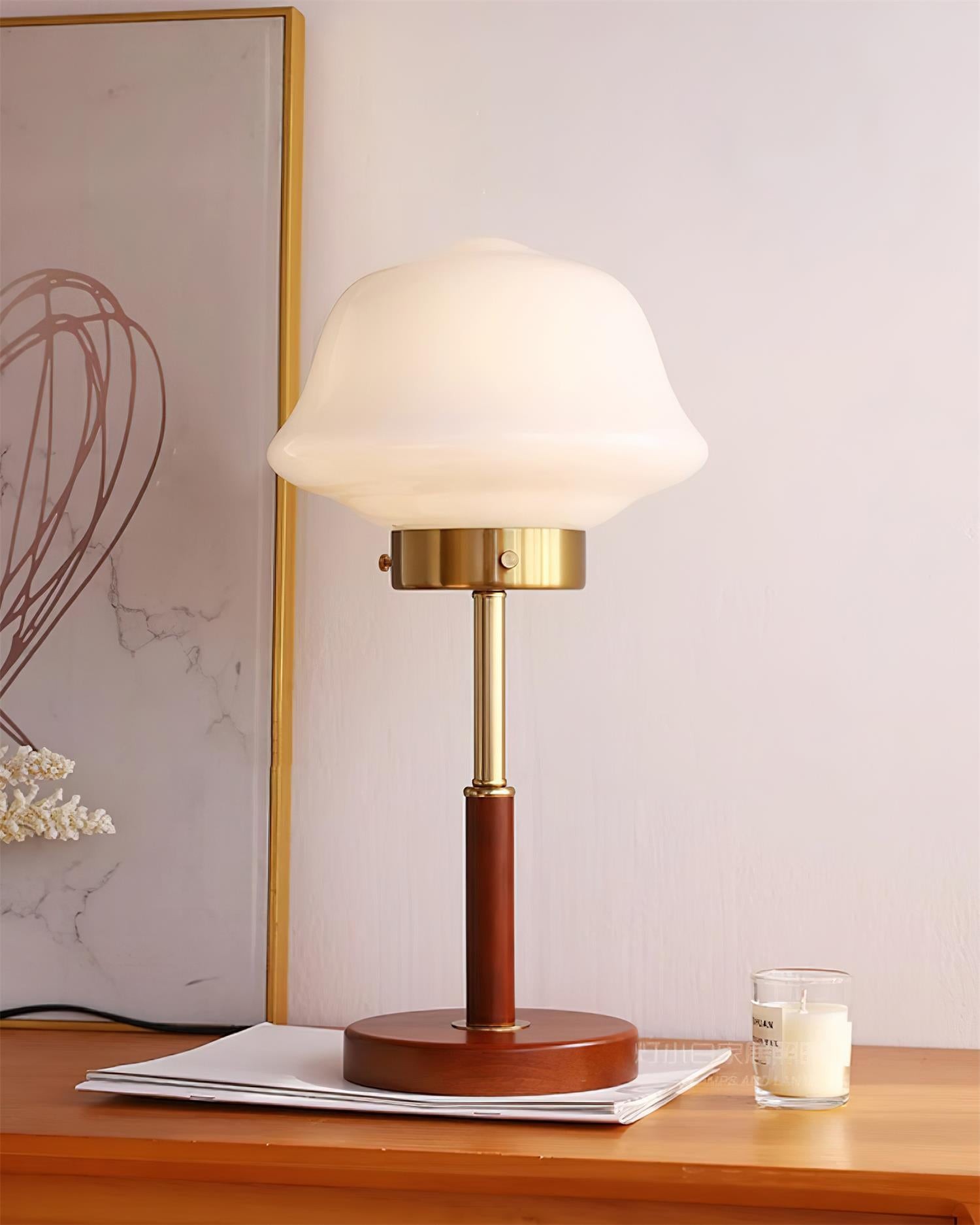 Mid Century Vintage Walnut Glass Table Lamp M395