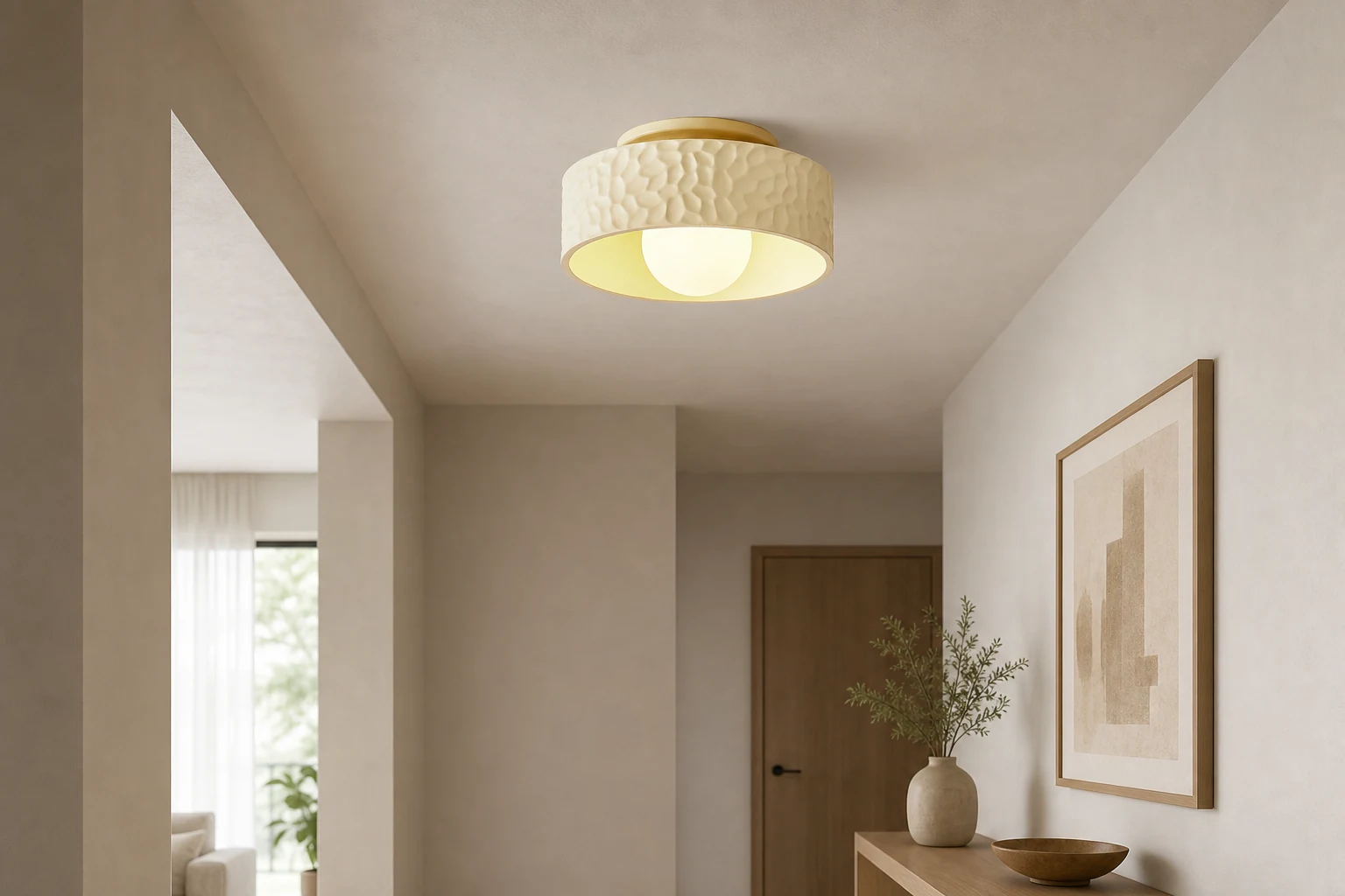 Scena w stylu lifestylowym z zainstalowaną lampą sufitową M401