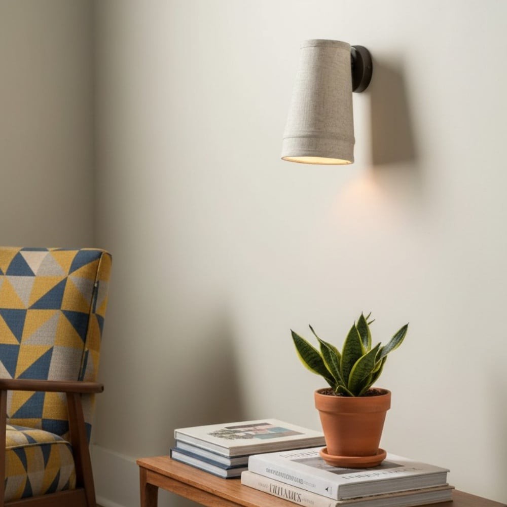 Zalen Textured Linen Bronze Wall Light - Soft Retro Wall Sconce for Reading Nook T652