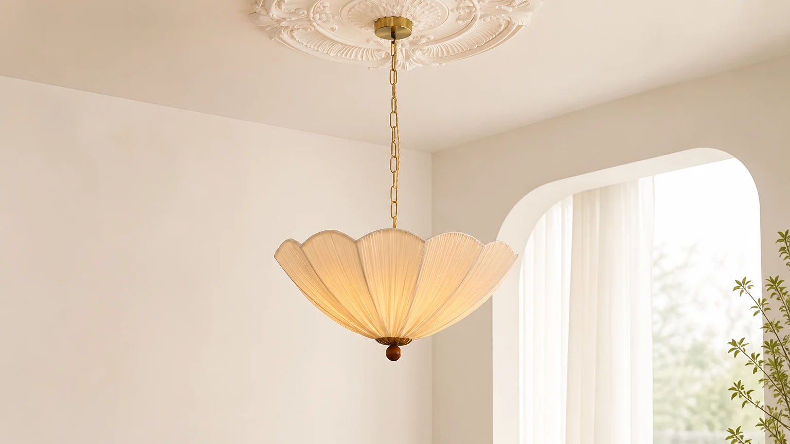 Lampa wisząca Seralune D280 w scenerii ciepłego pomieszczenia