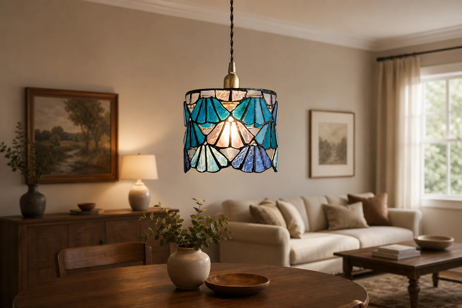 Lampa wisząca inspirowana stylem Tiffany Vintagia do wnętrz lifestylowych
