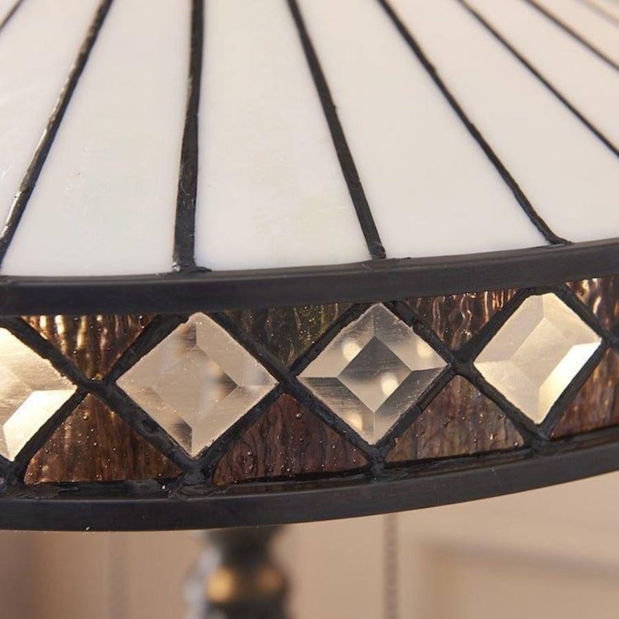 TF Fargo Geometric Tiffany Style Lamp - Amber and Cream Glass Accent Lighting for Bedroom or Study T643