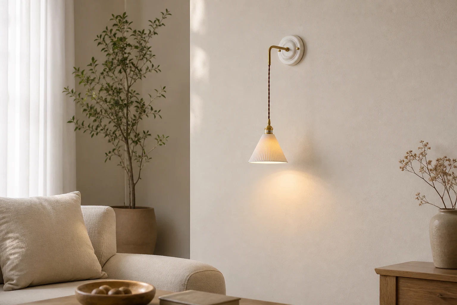 Ceramiczny kinkiet ścienny w scenie pokoju lifestylowego bezpiecznego dla źródła