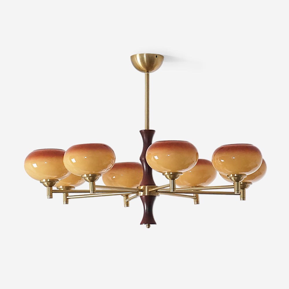Vintage Mid Century Persimmon Glass Chandelier M306