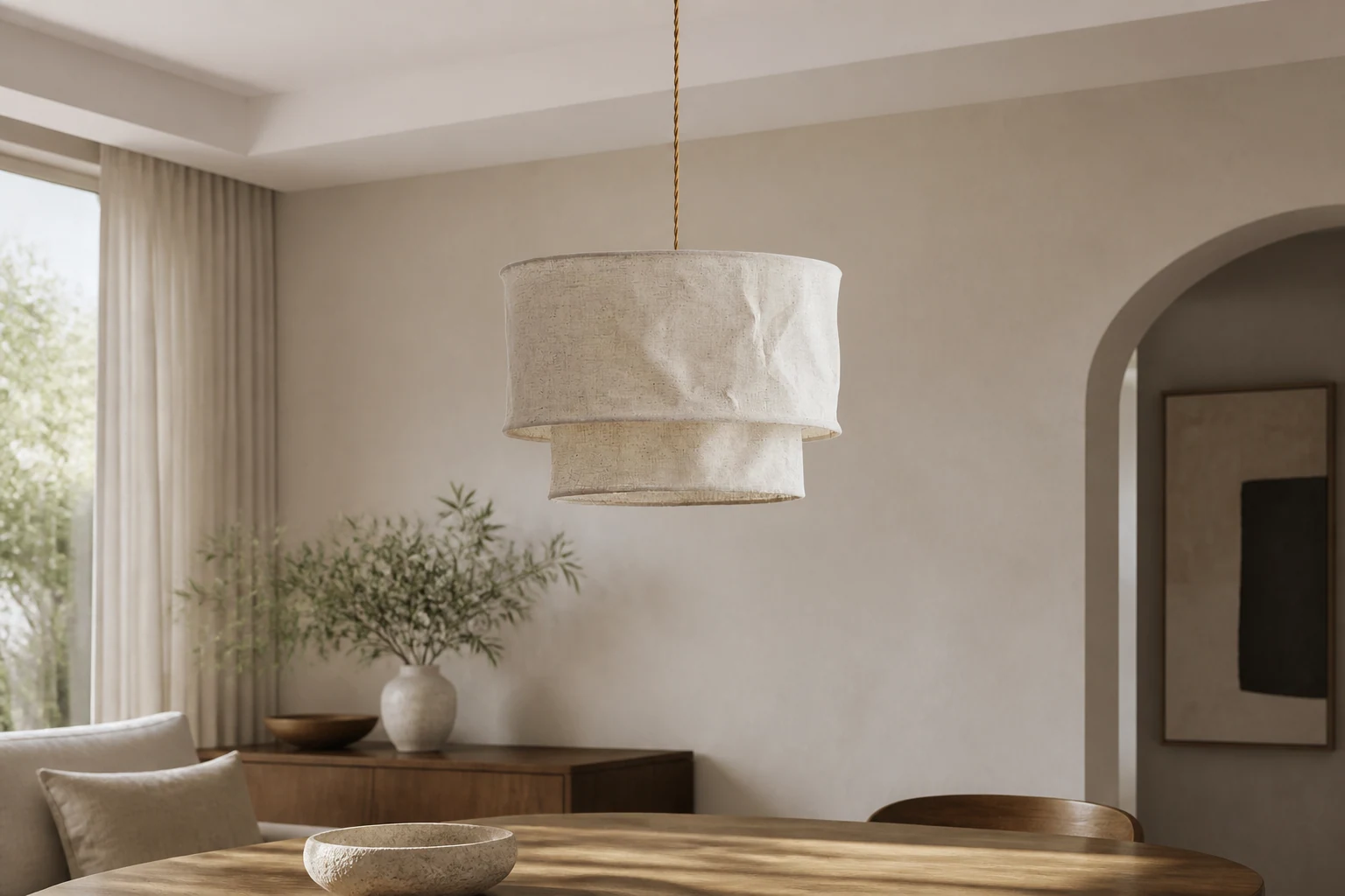Lampa wisząca z tkaniny Aeroloom w stylu życia we wnętrzach