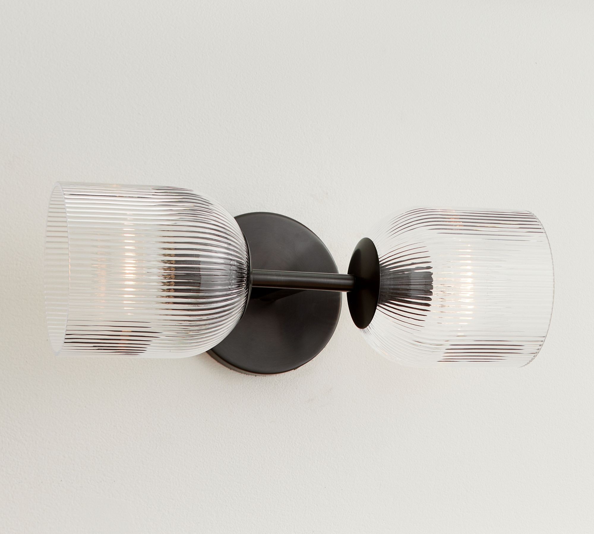 Bravira Ribbed Glass Sconce - Metal Wall Light with Clear Glass Shade T074