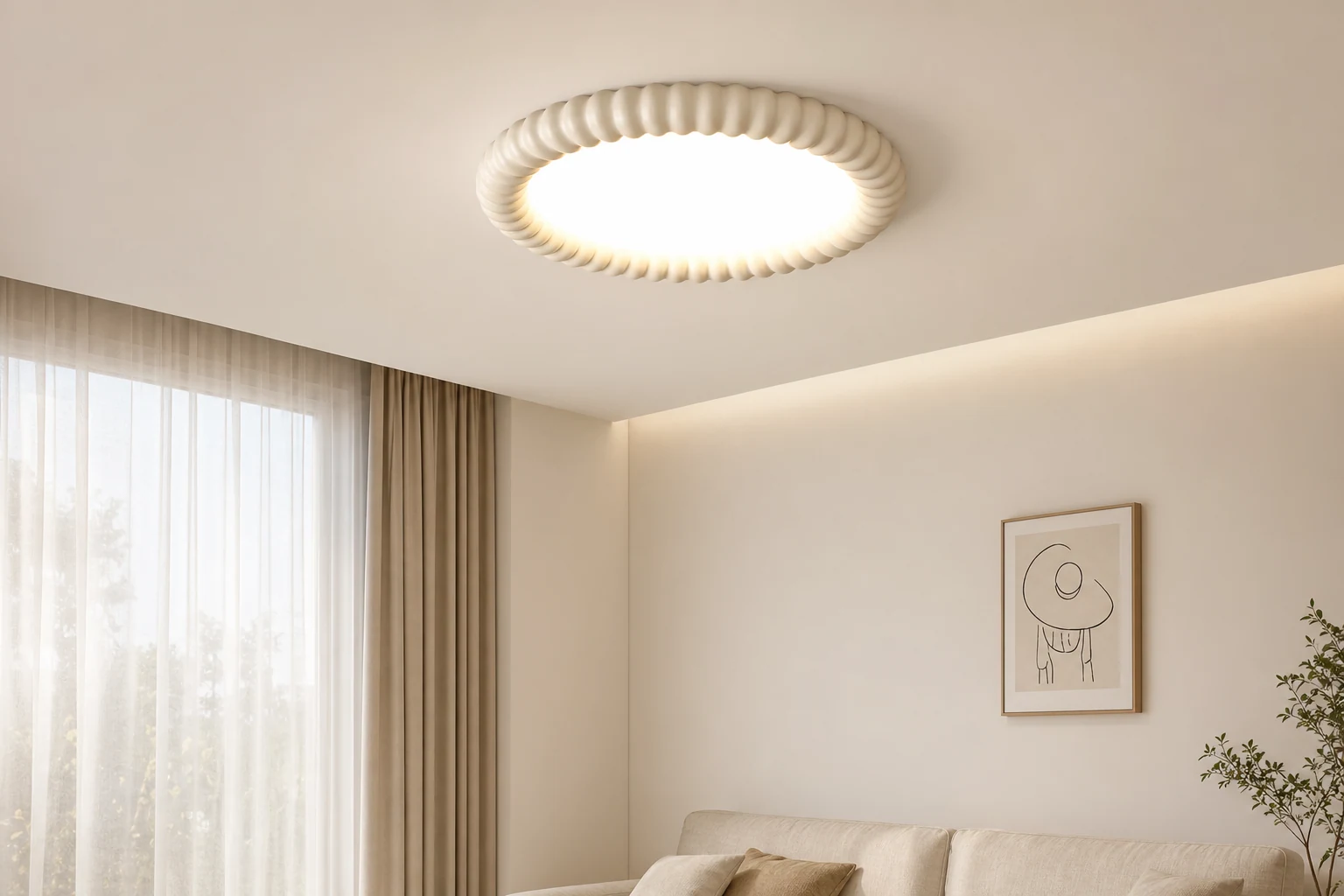 Lampa sufitowa Ripple Ring pokazana w scenie stylu życia przedstawiającej produkt w kontekście