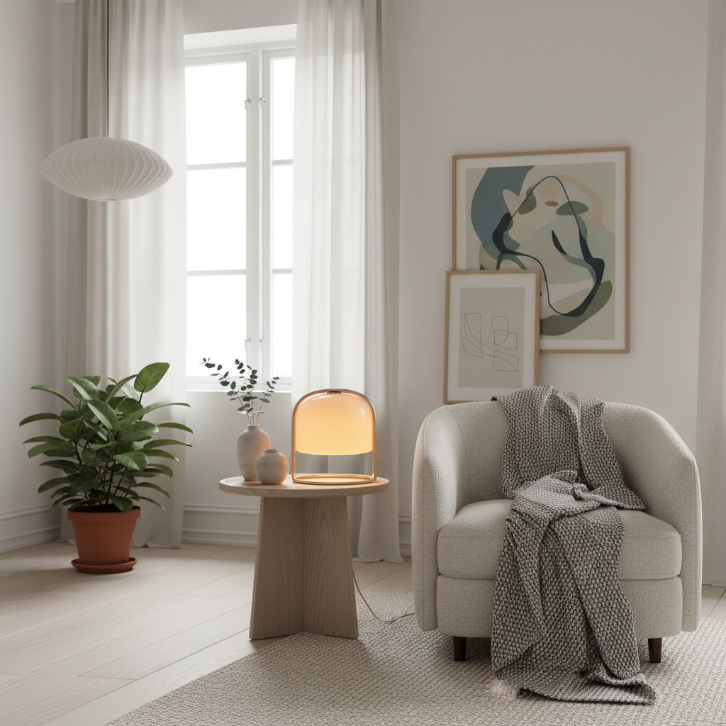 Nera Table Lamp - Elegant Curved Glass Shade - Metal Frame Style for Living Room or Bedroom T611