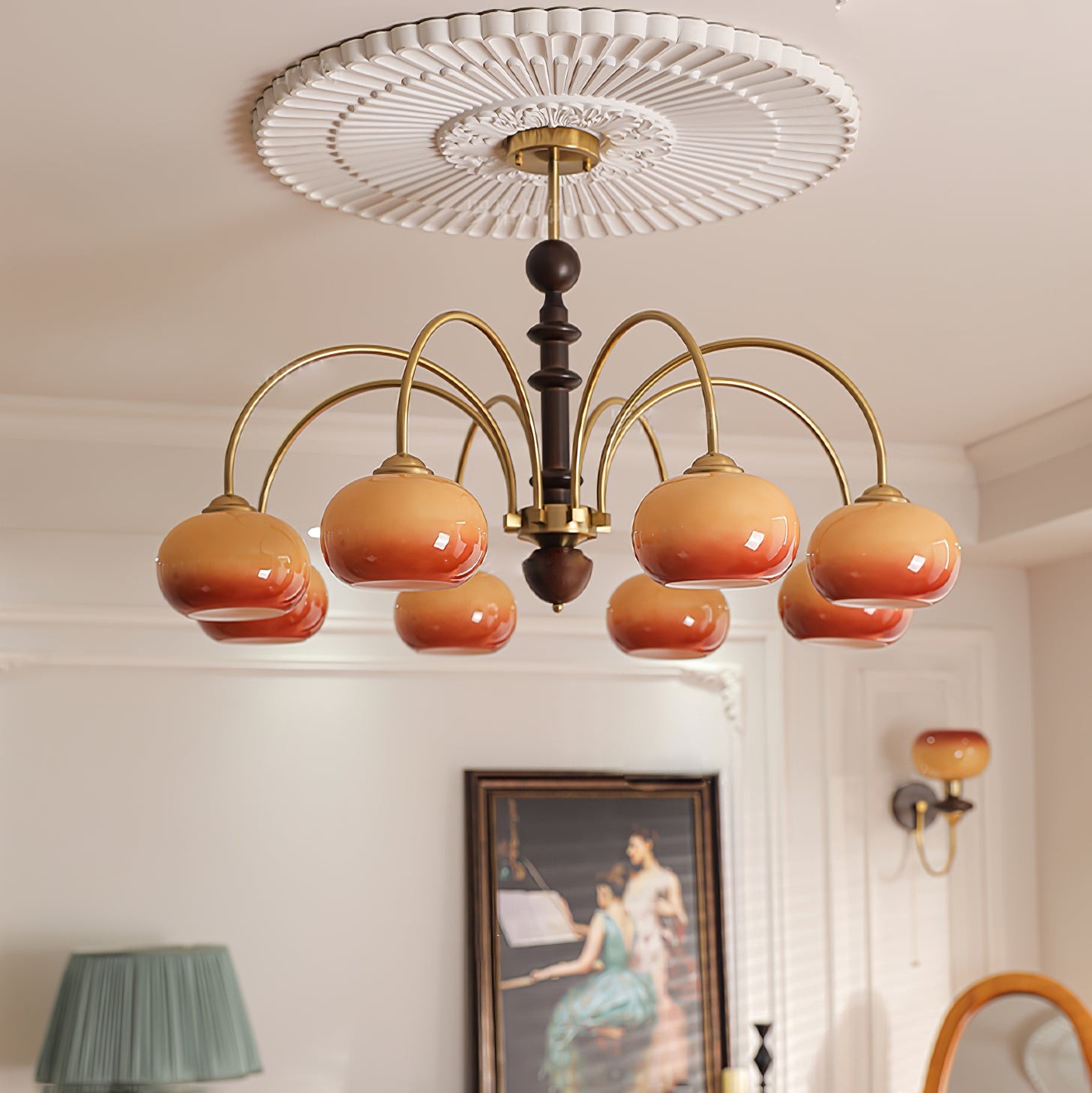 Vintage Bauhaus Persimmon Chandelier M526