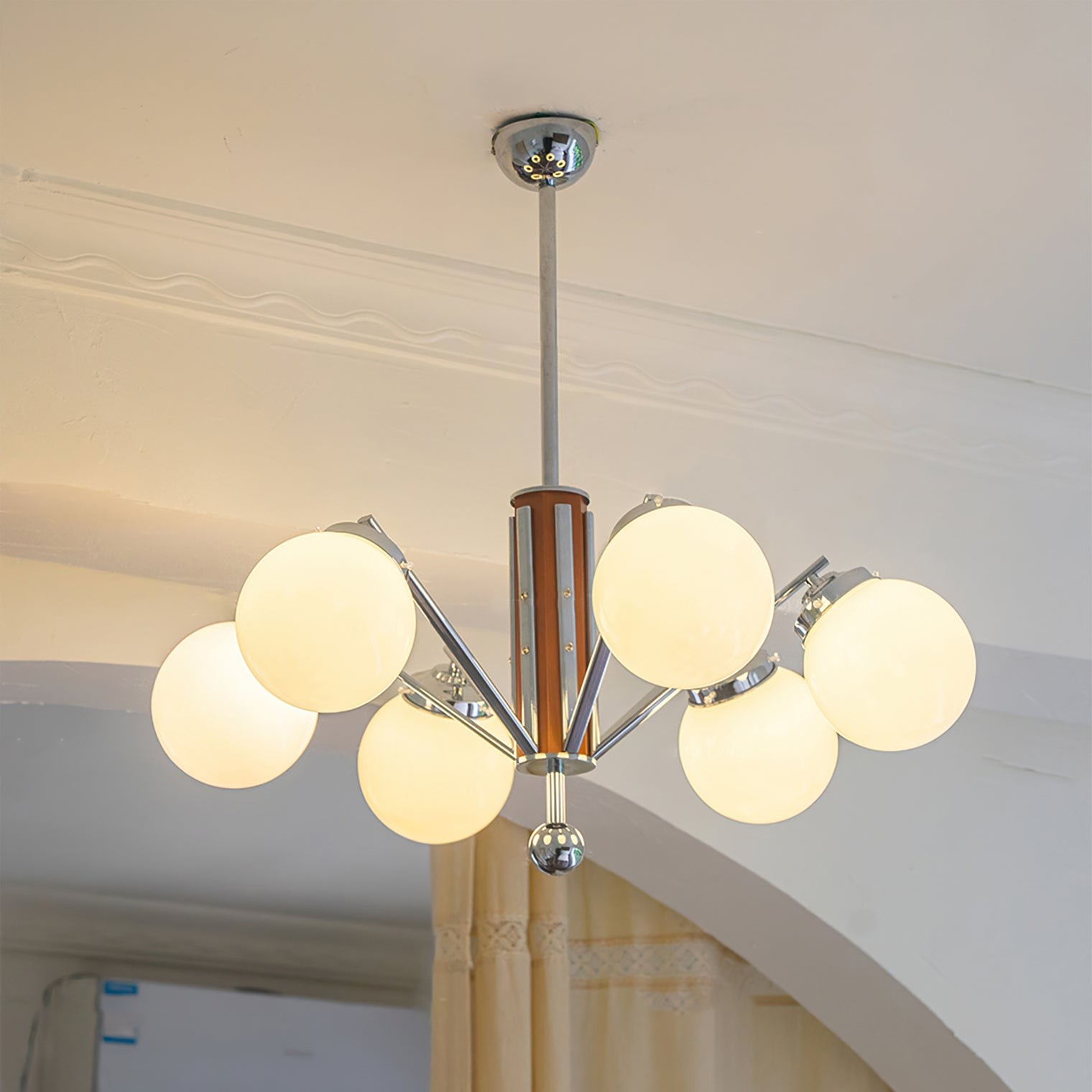 Mid Century Vintage Cream Glass Chandelier M260