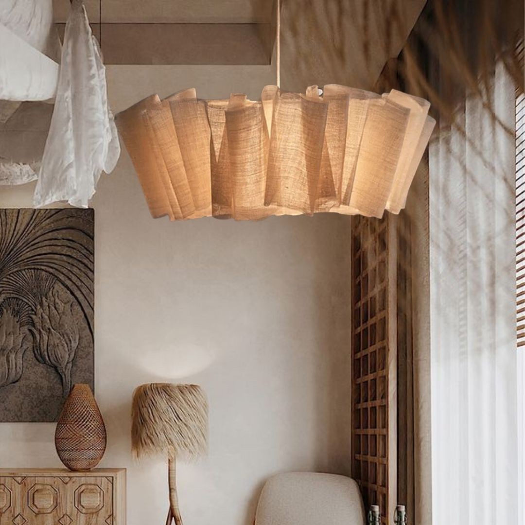 Scandinavian Pleated Fabric Pendant Light – Adjustable Hanging Lamp for Dining Room T191
