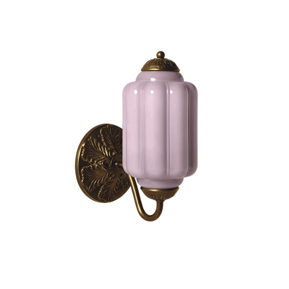 Kobber- og lavendelfarget glassversjon av den vintage glasslysestakeformede vegglampen M03