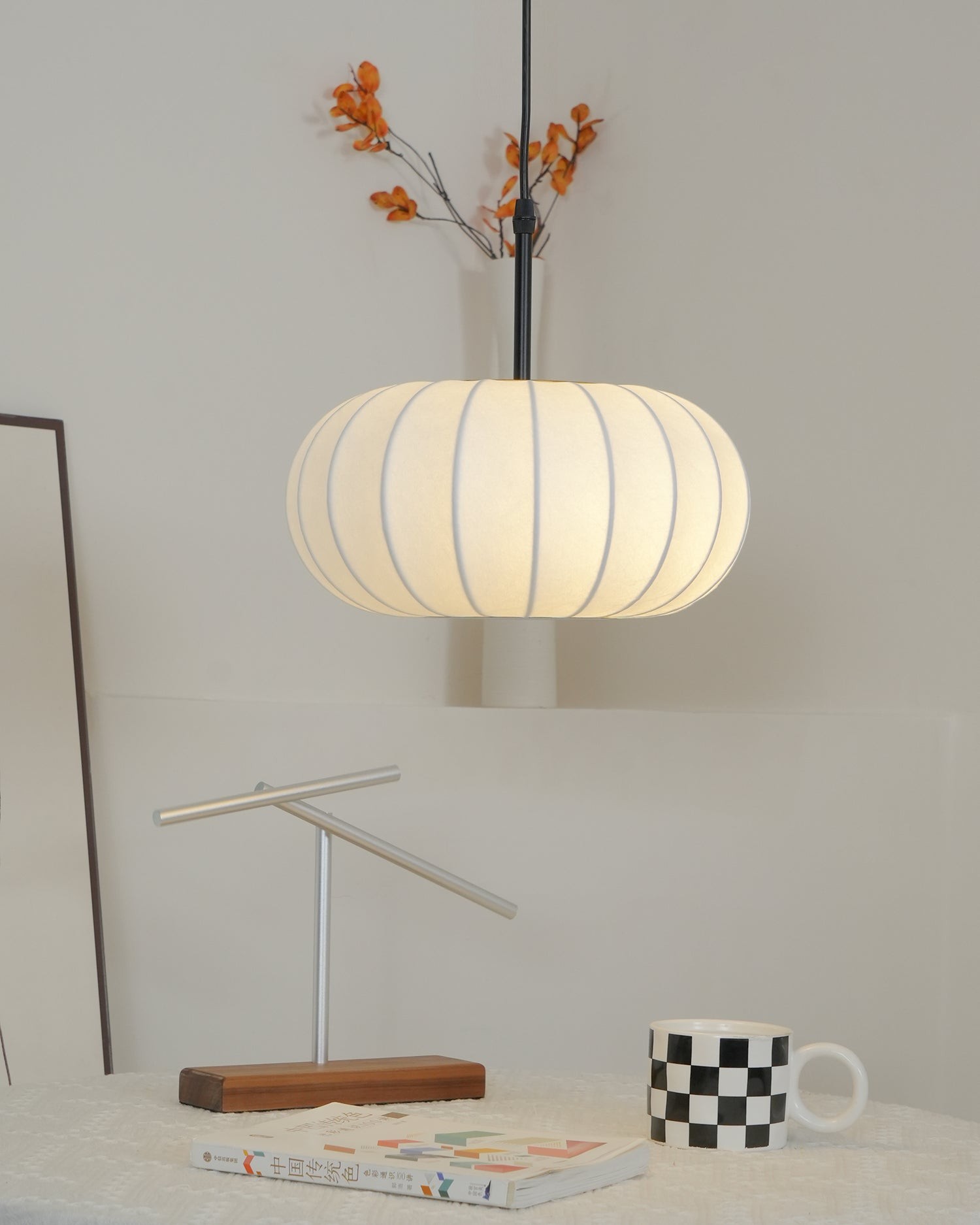 Simple Wabi-sabi White Lantern Fabric Pendant Lamp M105