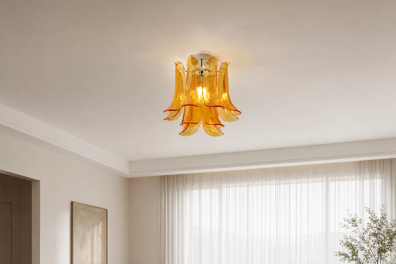 Warstwowa lampa sufitowa Serenza D344 pokazana w drugiej scenie pokoju lifestylowego