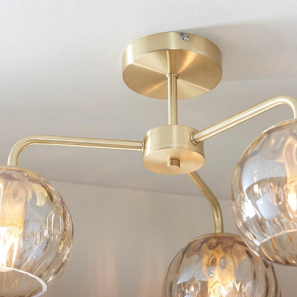 Elegant Brass Finish 3-Light Ceiling Lamp - Globe Semi Flush Light T460