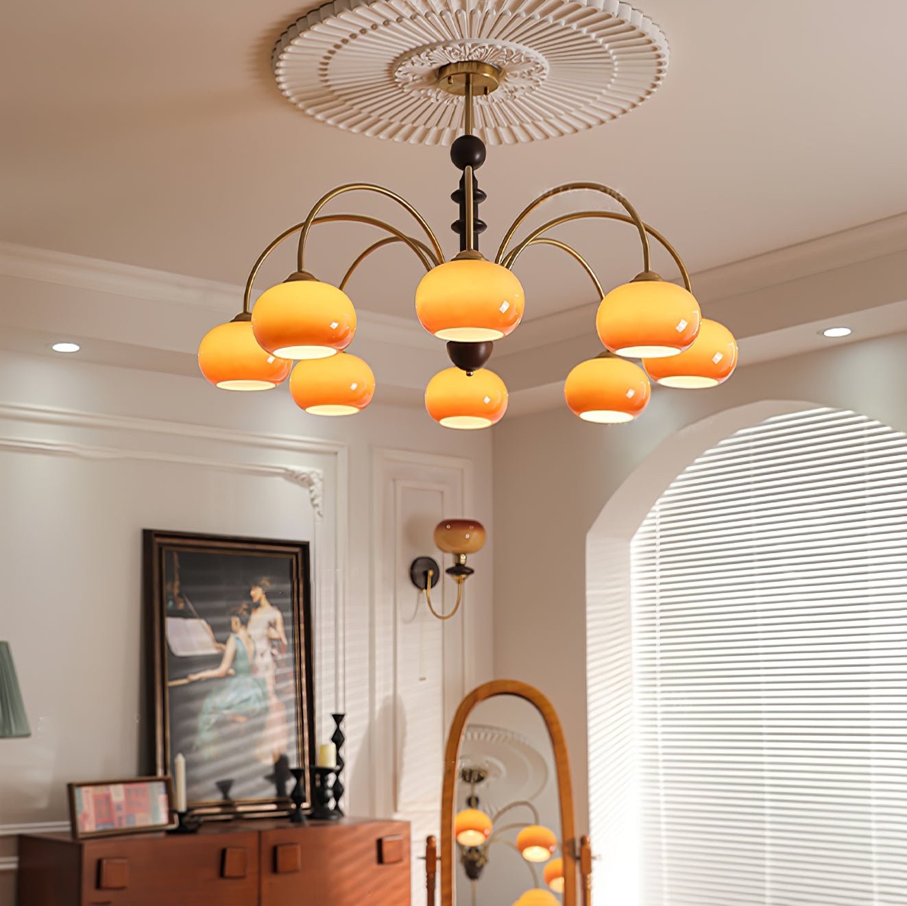 Vintage Bauhaus Persimmon Chandelier M526