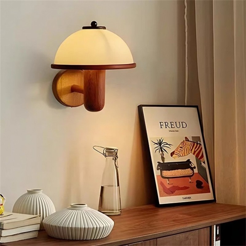 Retro Mushroom Wood Bedside Wall Lamp S132