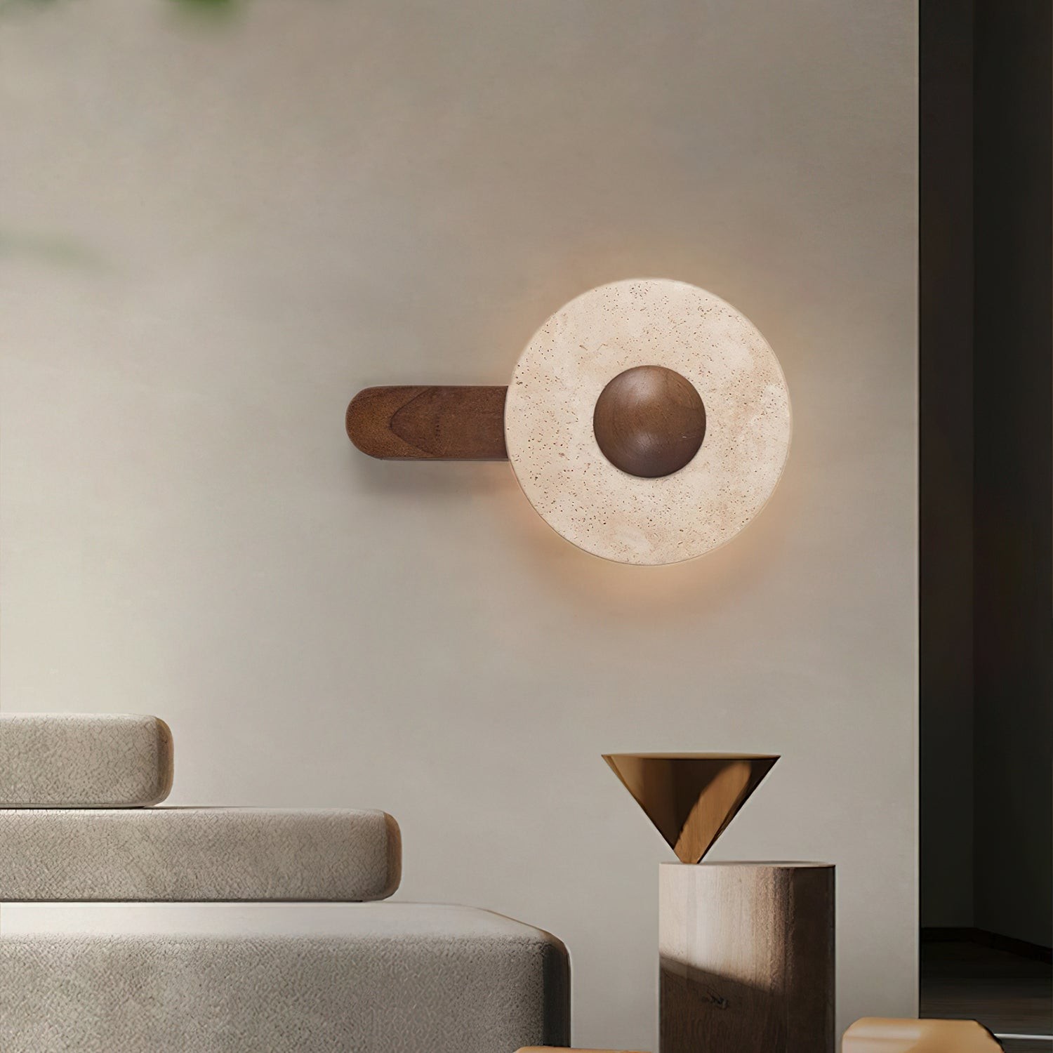 Yellow Travertine Wood Wall Lamp G36
