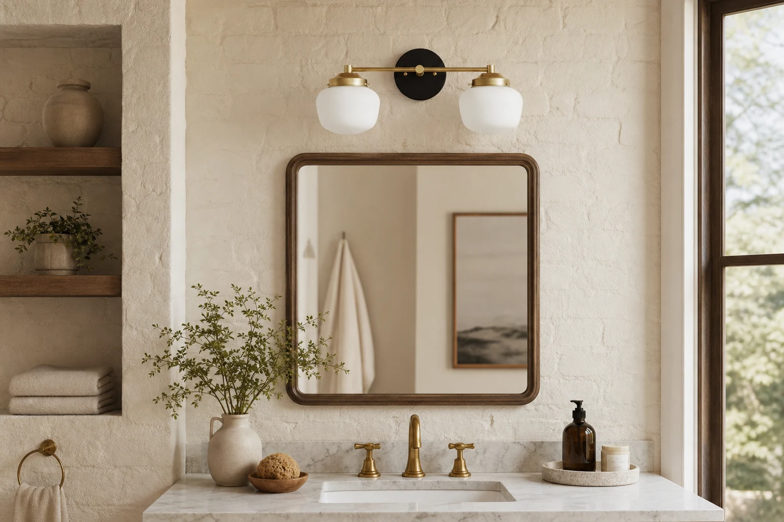 Lampa toaletkowa Opalume w stylowej oprawie ściennej