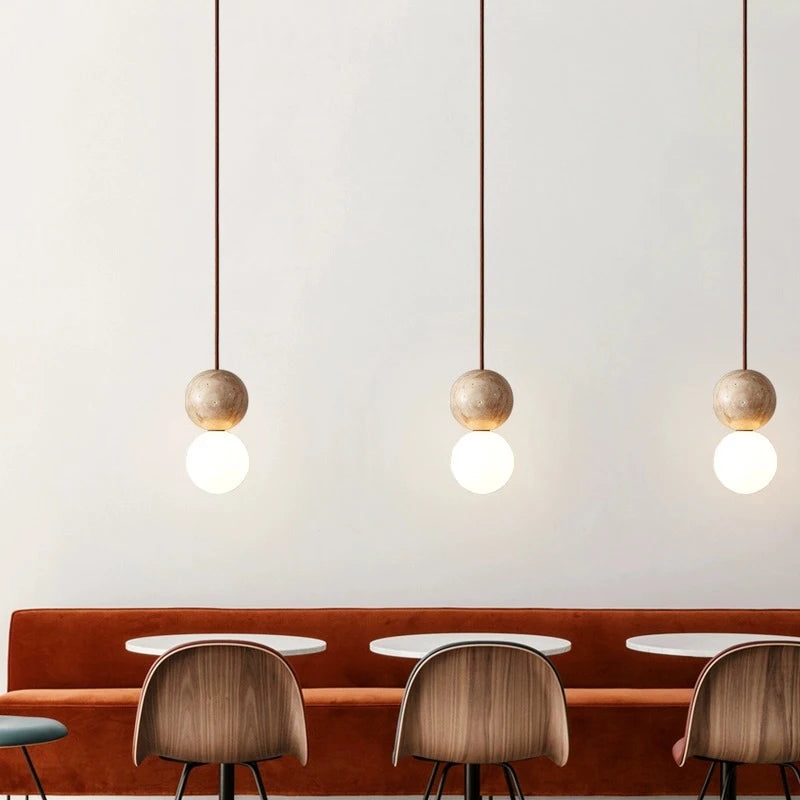 Travertine Stone Cream Retro Minimalist LED Pendant Light D913
