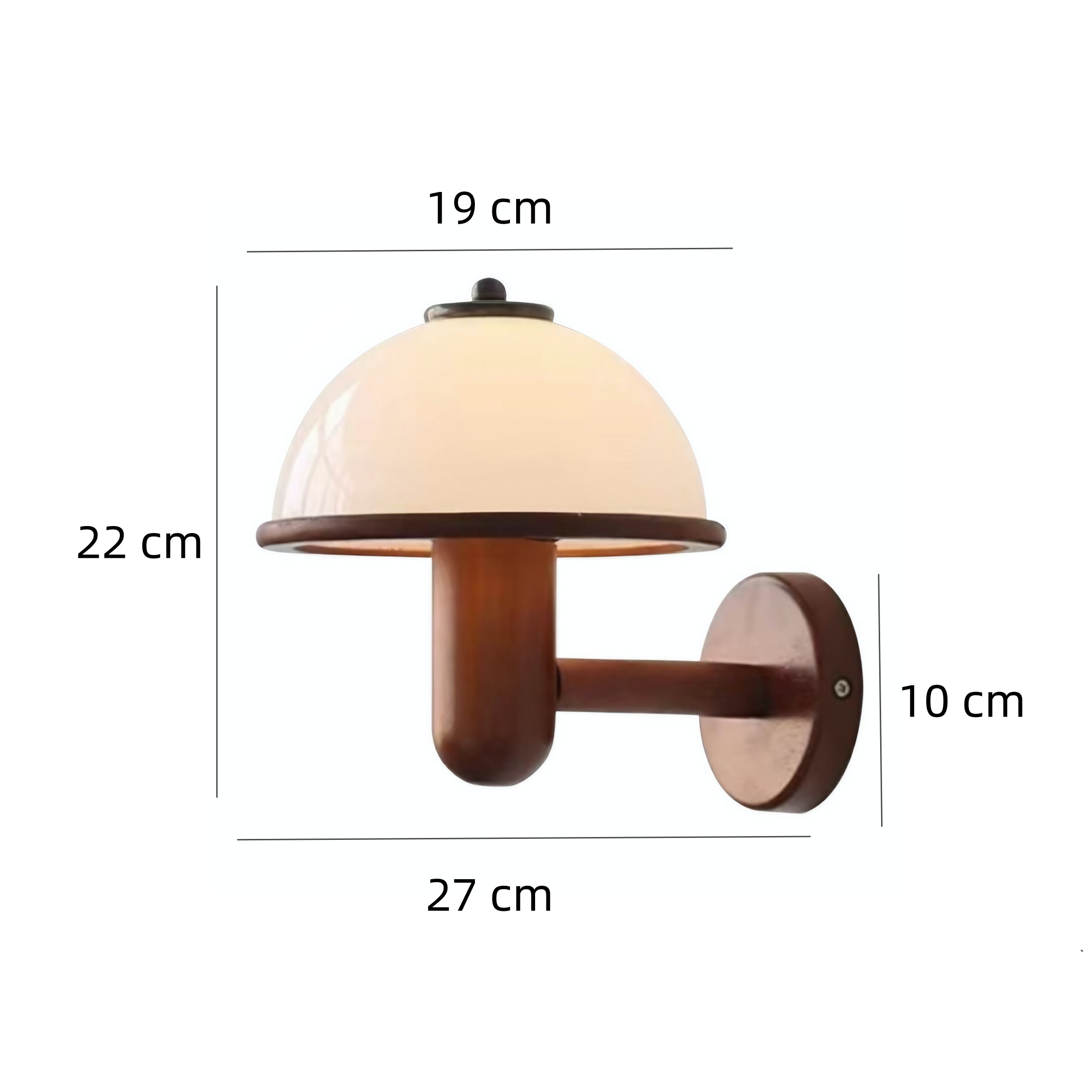 Måttdiagram för Retro sänglampa i trä med svampmotiv S132