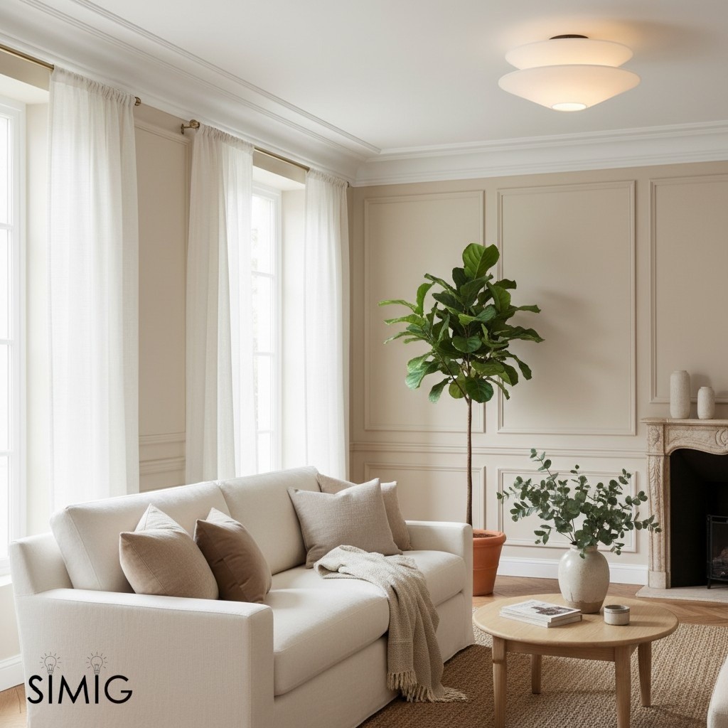 Solivara Contemporary Milky White Linen Ceiling Lamp for Living Room T112