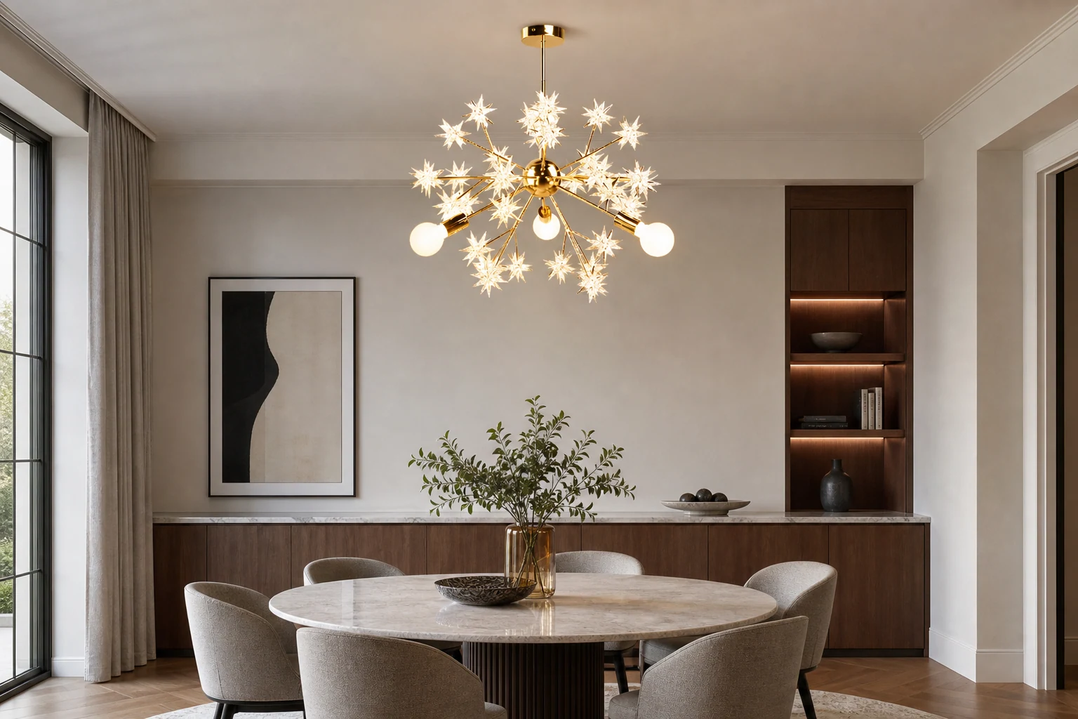 Lampa wisząca w kształcie płatka śniegu we wnętrzu lifestylowym