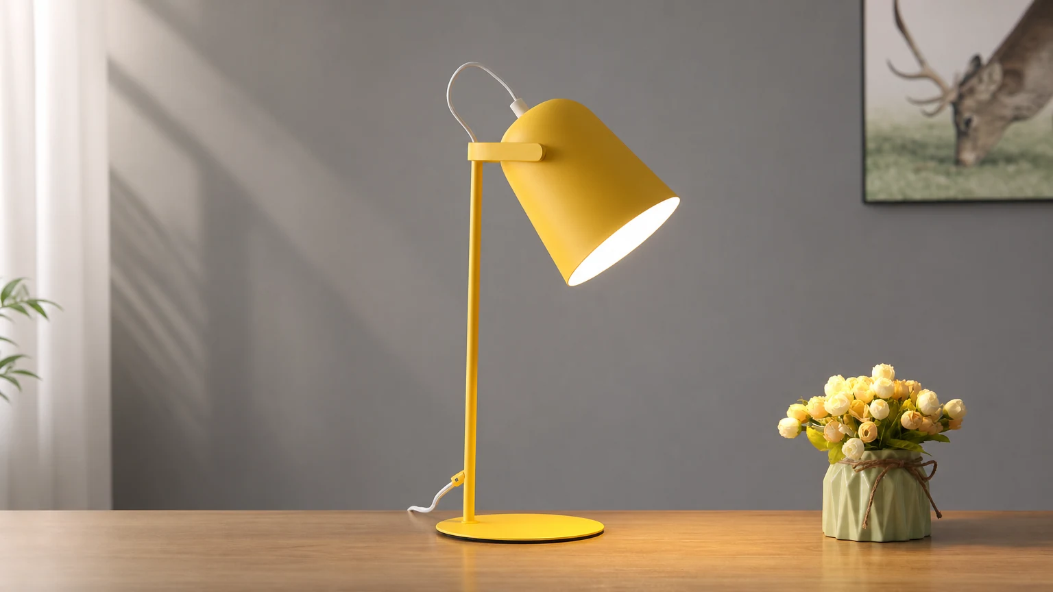 Żywa lampa stołowa w ciepłej scenie w pomieszczeniu stołowym