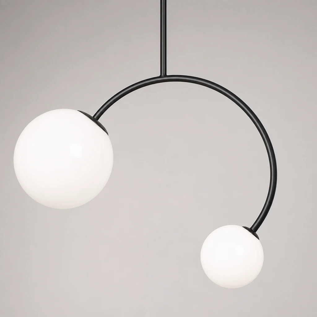 Zbliżenie szklanej lampy wiszącej Creative Double Heads M493 ze szkła i metalu