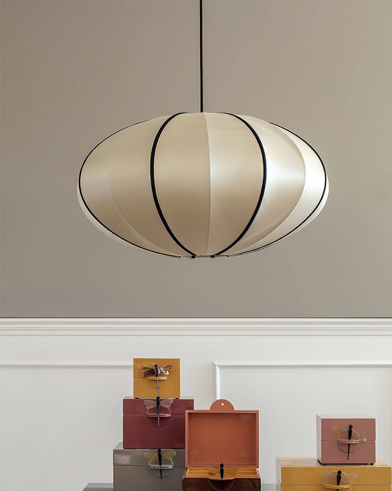 Vintage Silk Lantern Pendant Lamp M575
