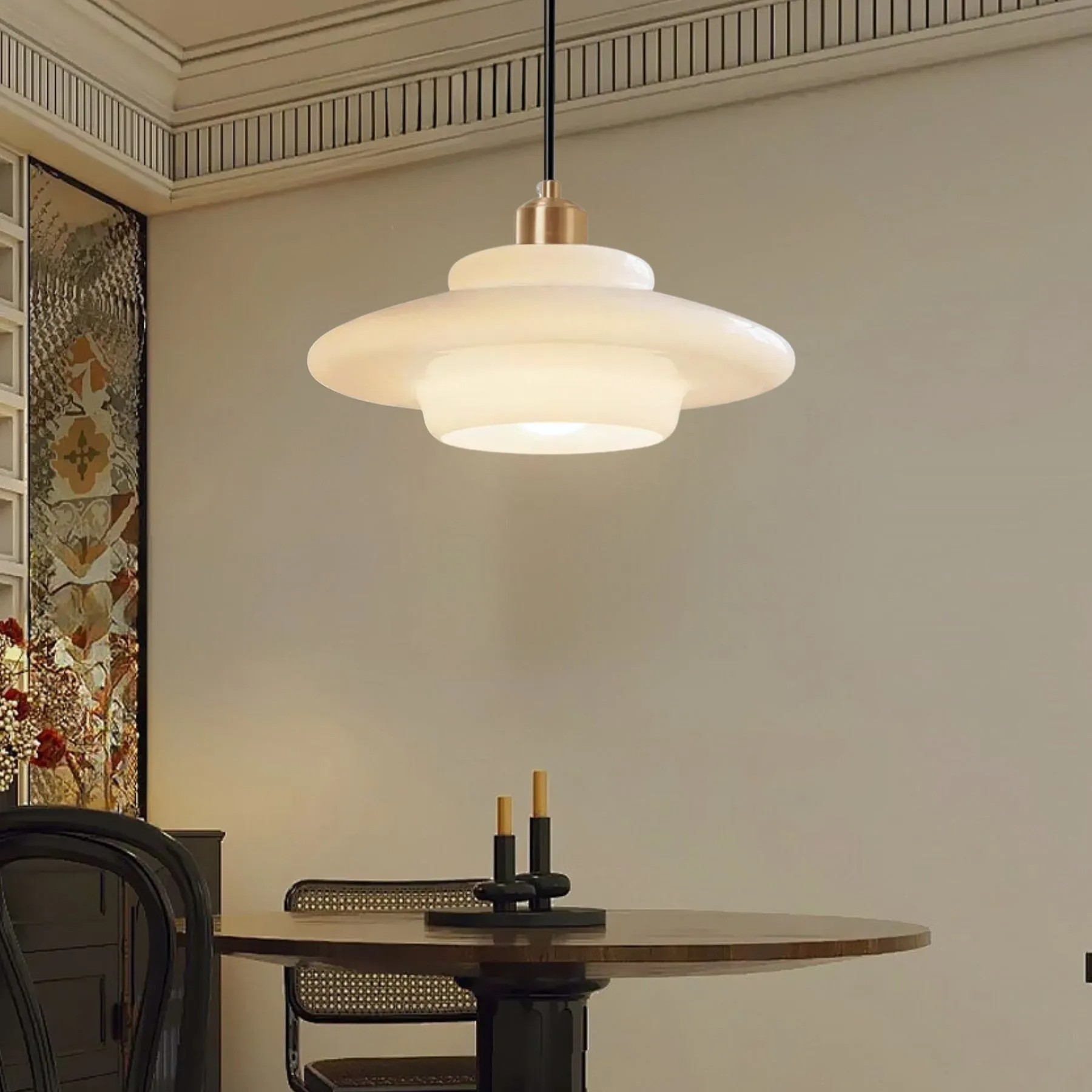 Mid-Century Art Milk White Glass Pendant Lamp S81