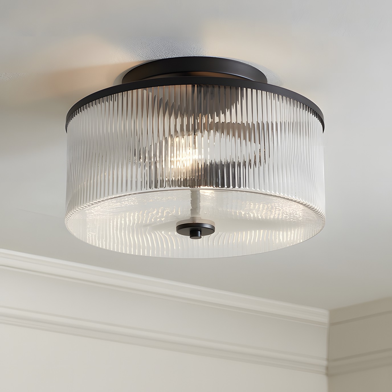 Claude Farmhouse Striped Glass Drum Ceiling Light G91
