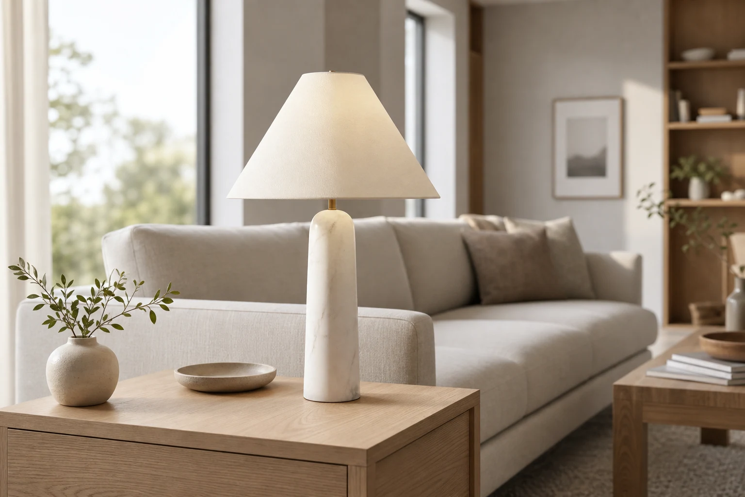 Lampa stołowa Albi stylizowana na ciepłą atmosferę pomieszczenia