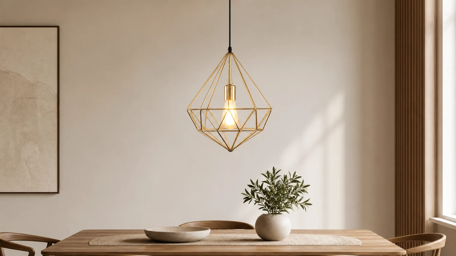 Lampa wisząca SIMIG Cage zainstalowana w jadalni