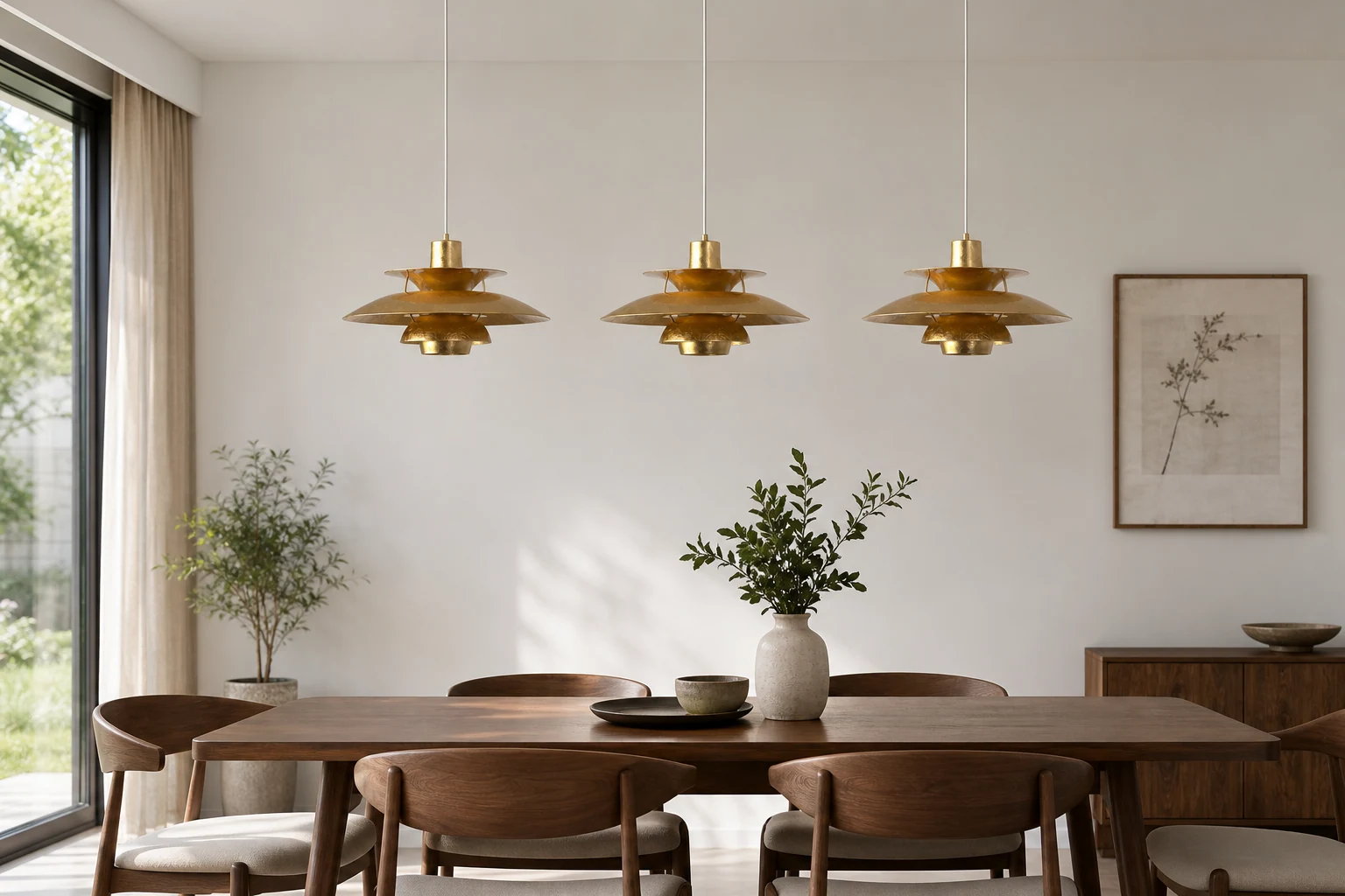 Warstwowa lampa wisząca ze złotej folii D762 scena lifestylowa