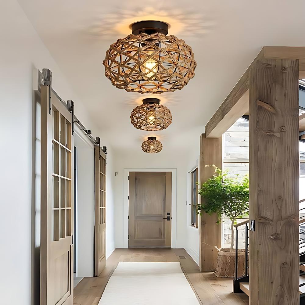 Plafonnier bohème D778 installé dans un couloir