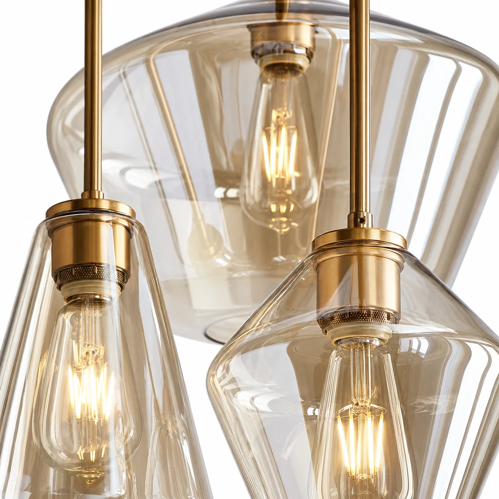 Close-up detail of Arclinea glass pendant shade and metal finish