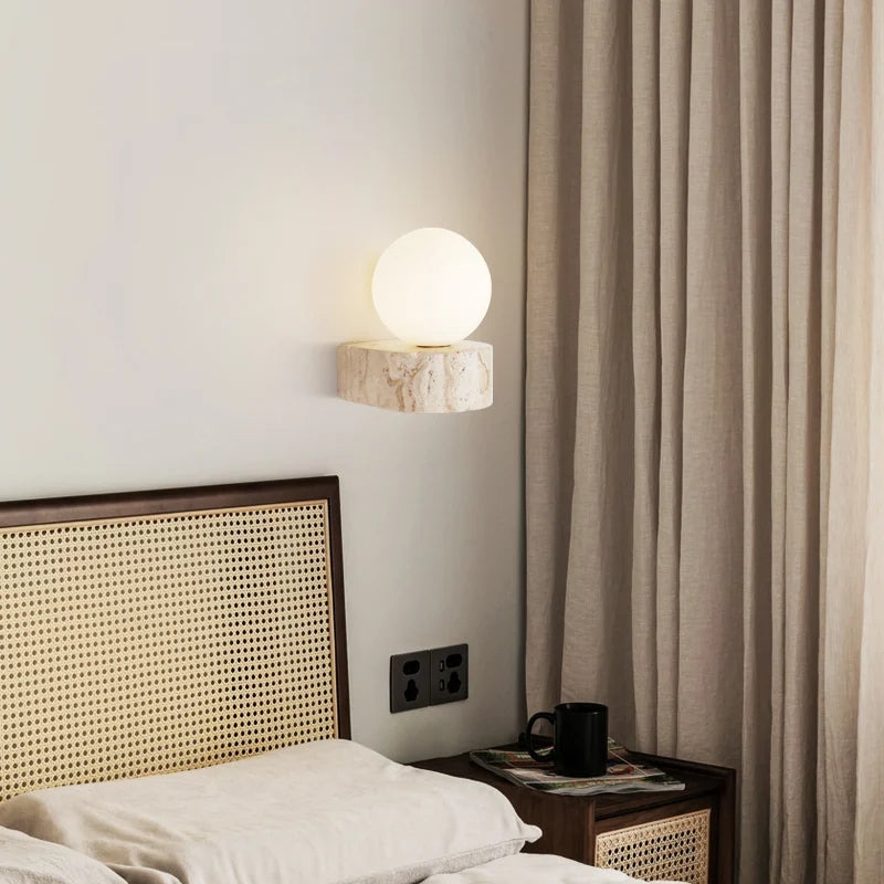 Travertine Hemisphere Wall Sconce D886