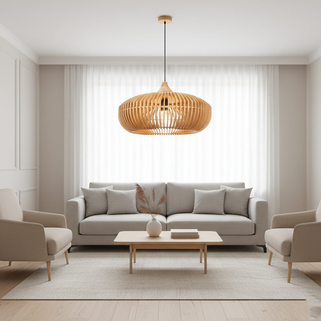 The Halo of Zen Japandi Wood Pendant Light D837