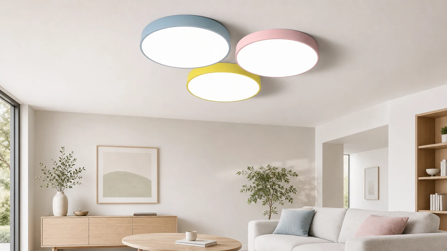 Skandynawska lampa sufitowa LED TEVOS Slim Case w pomieszczeniu