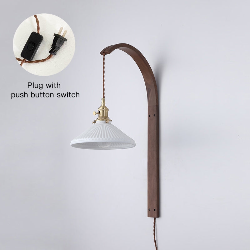 Curved Walnut Ceramic Plug-in Wall Light D498