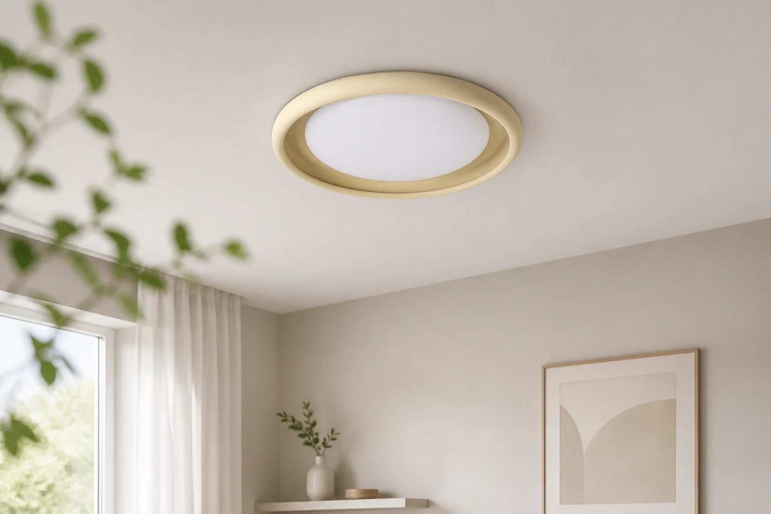 Prosta lampa sufitowa M229 w stylu nordyckim w uzupełniającej scenie pokoju lifestylowego