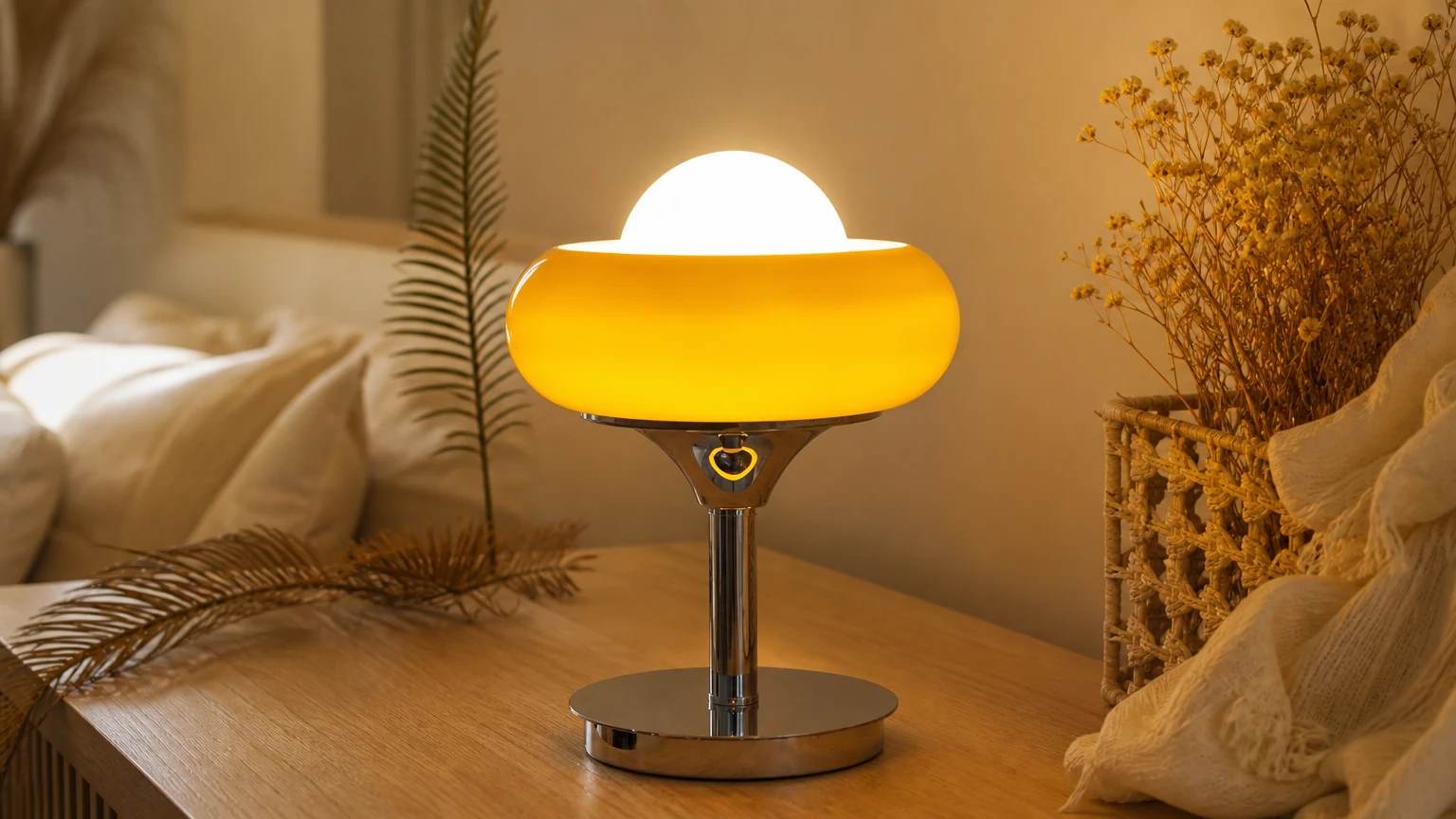 Vintage kremowa lampa stołowa do sypialni M153 w ciepłej sypialni