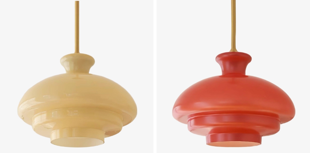 Lampa wisząca HaloVita w wariantach kolorystycznych żółtym i czerwonym
