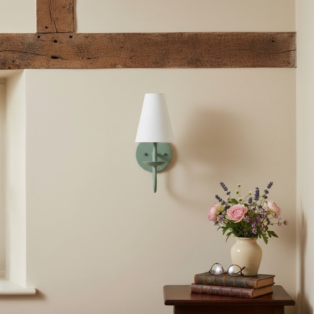 Curva Metal White Linen Sconce - Classic Brass Wall Light for Bedrooms T398